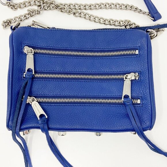 REBECCA MINKOFF | Blue Studded Zip Leather Crossbody Bag - Picture 5 of 15